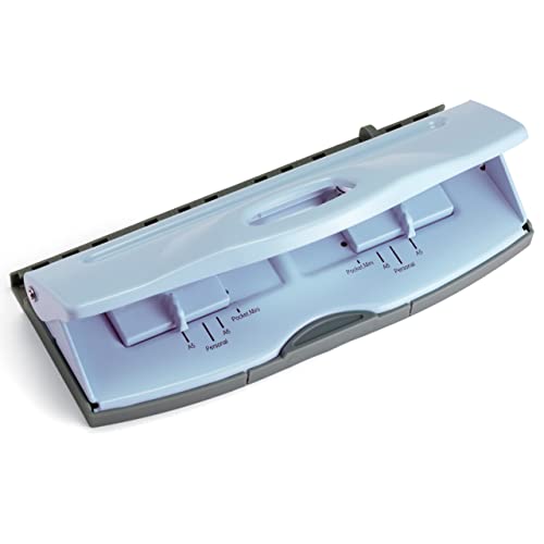 Officemate Adjustable 6-Hole Punch - 8 Sheet Capacity, Paper Punch for Planners and Binders, Fits Mini/Pocket, A6, Personal, A5 and Half Letter Paper, Easy-Read Guide, Blue - color: Blue