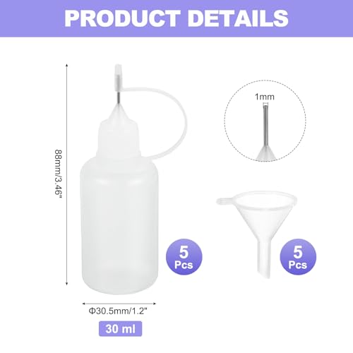 MECCANIXITY 5Pcs Needle Tip Squeeze Bottle, 30ml/1oz Glue Tip Applicator Bottles Plastic Liquid Glue Bottle for Paper Crafts, Painting, Oil, Ink(Clear, with 5 Funnel) - color: Clear, size: 30ml/1 oz