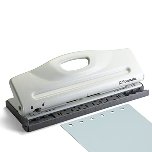 Officemate Adjustable 6-Hole Punch - 8 Sheet Capacity, Paper Punch for Planners and Binders, Fits Mini/Pocket, A6, Personal, A5 and Half Letter Paper, Easy-Read Guide, White - color: White