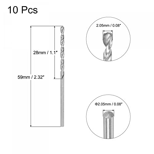 uxcell 10Pcs 2.05mm HSS(High Speed Steel) W6542 Micro Drill Bits - size: 2.05x59mm