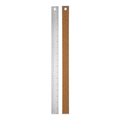 PATIKIL Stainless Steel Ruler Cork Backed, 18 Inch Straight Edge Ruler Non-Slip Cork Backing with Inch and Centimeter Scale for Office Engineering Drawing - size: 18 Inch