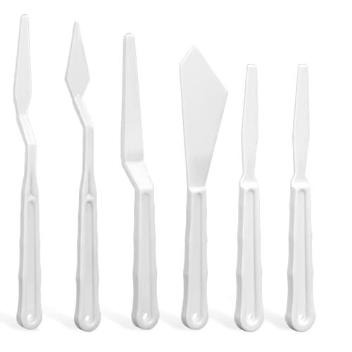 6Pcs Plastic Spatula Palette Knives, Palette Knife Set Thin and Flexible Art Knife Tools Pallet Knife for Acrylic Paint Painting Knife Mixing,Spreading,Scratching,Layering Colors,Watercolor Painting