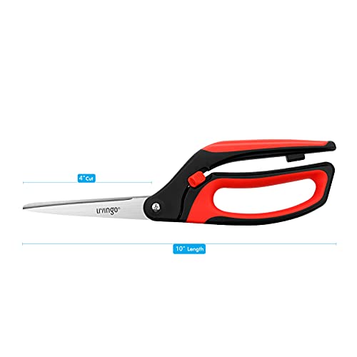 LIVINGO 10" Spring Action Fabric Scissors Heavy Duty Sewing Shears - color: Black/Red