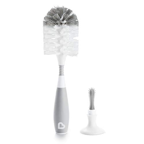 Munchkin® Fold™ Baby Bottle Countertop Drying Rack, White & Bristle™ Bottle Brush, Grey