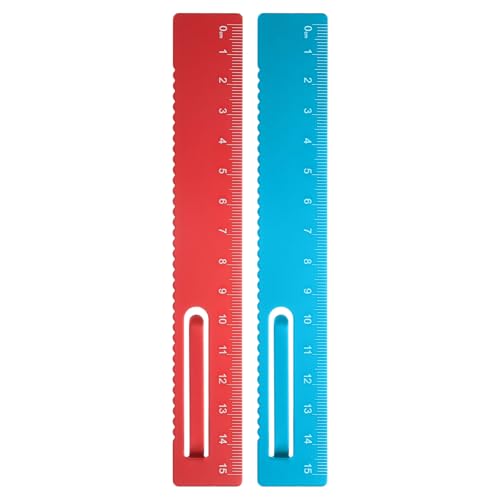 HARFINGTON 2pcs Straight Ruler 15cm Metal Bookmark Clip Ruler Red/Blue - color: Deep Red/Blue