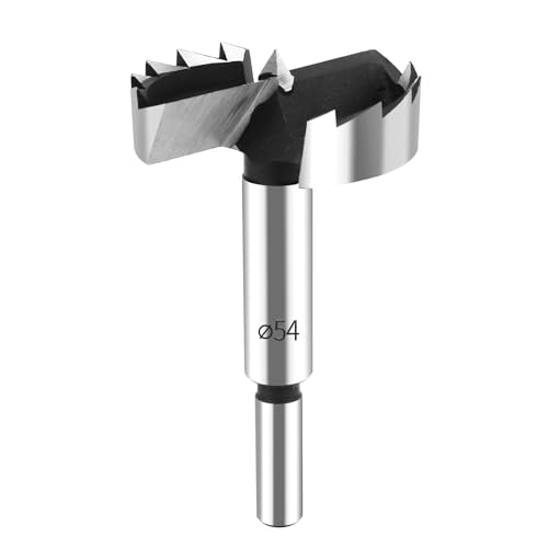 HPHOPE 54mm(2-1/8") Forstner Bit for Wood, High-Speed Steel, Round Shank - size: Ø 54mm(2-1/8")