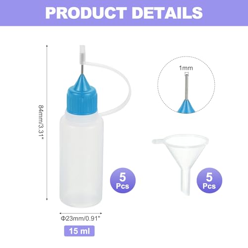 MECCANIXITY 5Pcs Needle Tip Squeeze Bottle, 15ml/0.51oz Glue Tip Applicator Bottles Plastic Liquid Glue Bottle for Paper Crafts, Painting, Oil, Ink(Blue, with 5 Funnel) - color: Blue, size: 15ml/0.51oz