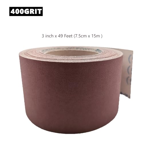 400 Grit Sandpaper Roll, 3 Inch x 49 Feet Emery Cloth Roll Aluminum Oxide Abrasive Paper Roll Continuous Sandpaper for Metalworking, Woodworker, Furniture Repair, Sanding Automotive Plumbing - size: 400 Grit