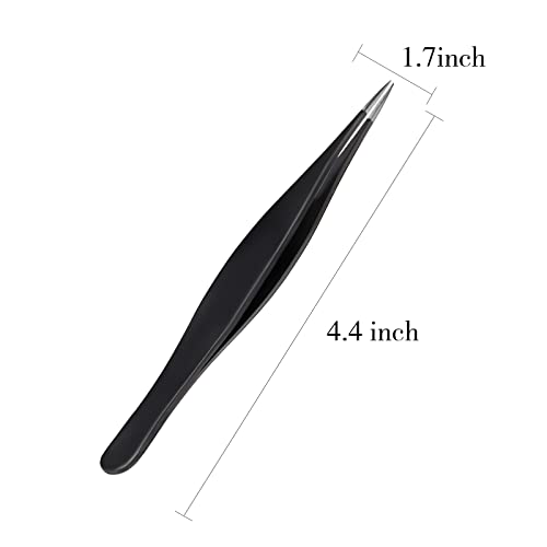 Honoson 6 Pieces Tweezers for Ingrown Hair Remover Pointed, Black - color: Black