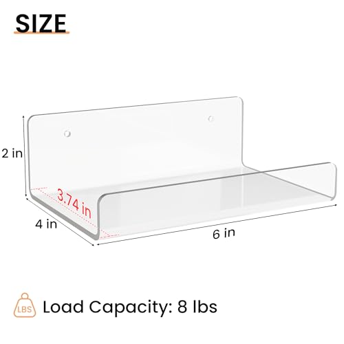 upsimples 6" Acrylic Shelves, Small Shelf for Wall Decor and Display, 6 Pcs - size: 6x4"