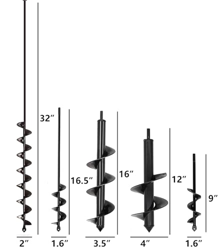 TCBWFY Garden Auger Drill Bit for Planting,Spiral Hole Drill Earth Post Umbrella Bulb Planter Auger for 3/8" Hex Drive 1.6"x9",1.6"x16.5",3.5"x16",4"x12",2"x32" - size: 1.6"x9",1.6"x16.5",4"x12",3"x16.5",2"x32"