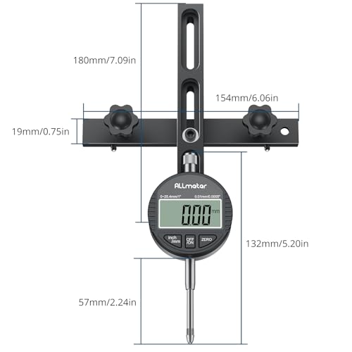 Table Saw Alignment Tool Digital Dial Indicator,0.0005"Precision - color: Black, size: 0-1 Inch