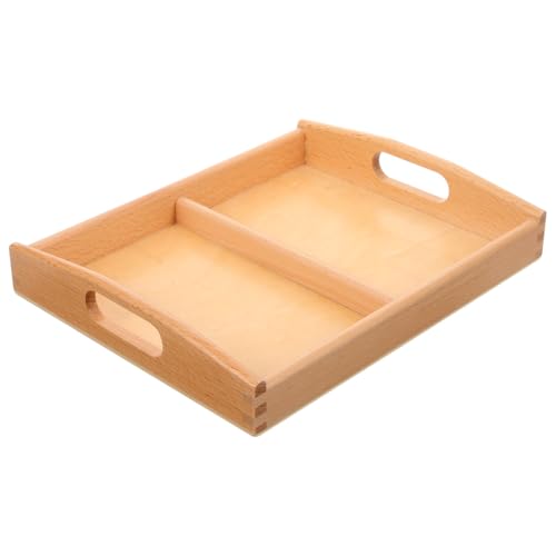 UPKOCH Small Wooden Montessori Tray with Handles, 2 Compartment