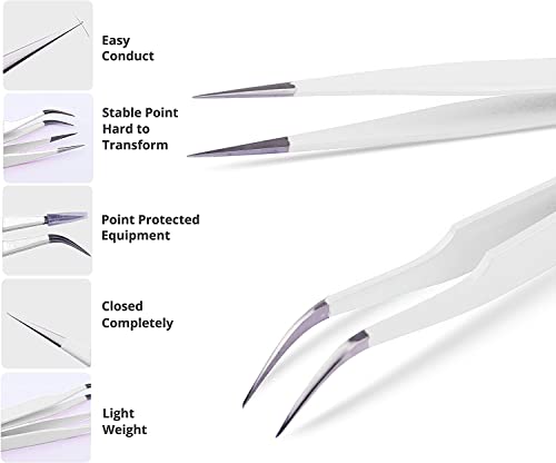 Eyelash Extension Tweezers for Classic & Volume Lashes, 2-Pack, White - color: White