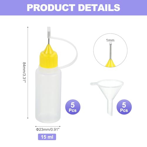 MECCANIXITY 5Pcs Needle Tip Squeeze Bottle, 15ml/0.51oz Glue Tip Applicator Bottles Plastic Liquid Glue Bottle for Paper Crafts, Painting, Oil, Ink(Yellow, with 5 Funnel) - color: Yellow, size: 15ml/0.51oz