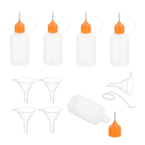 MECCANIXITY 5Pcs Needle Tip Squeeze Bottle, 30ml/1oz Glue Tip Applicator Bottles Plastic Liquid Glue Bottle for Paper Crafts, Painting, Oil, Ink(Orange, with 5 Funnel) - color: Orange, size: 30ml/1 oz