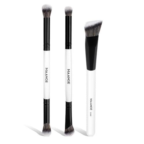 MAANGE 3 PCS Foundation Contour Conceal Brush Set, Makeup Brushes, Eyeshadow Concealer Brushes, Double Sided Blending Eyebrow Brush Professional Face brushes Set Tools, For Liquid, Cream, Loose Powder - color: 3 PCS