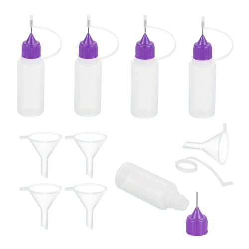MECCANIXITY 5Pcs Needle Tip Squeeze Bottle, 15ml/0.51oz Glue Tip Applicator Bottles Plastic Liquid Glue Bottle for Paper Crafts, Painting, Oil, Ink(Purple, with 5 Funnel) - color: Purple, size: 15ml/0.51oz