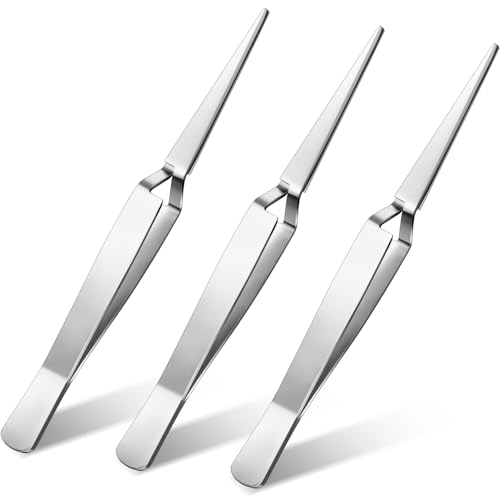 Minatee 3 Pieces Reverse Tweezers Self Locking Stainless Steel for Crafts