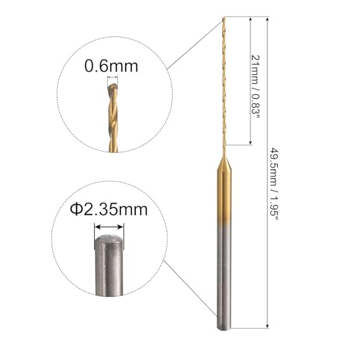 uxcell 8Pcs 0.6mm Mini Twist Drill Bit, Micro Engraving Drill Bits High-Speed Steel 2.35mm Shank Titanium Coated for DIY Resin, Amber and Wood - size: 0.6mm