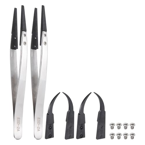 HARFINGTON ESD-2A Tweezers 5.1" Length Precision Anti-Static Pointed Tip - size: 5.1" Length, style: ESD-2A with 7A Model Replacement Tip