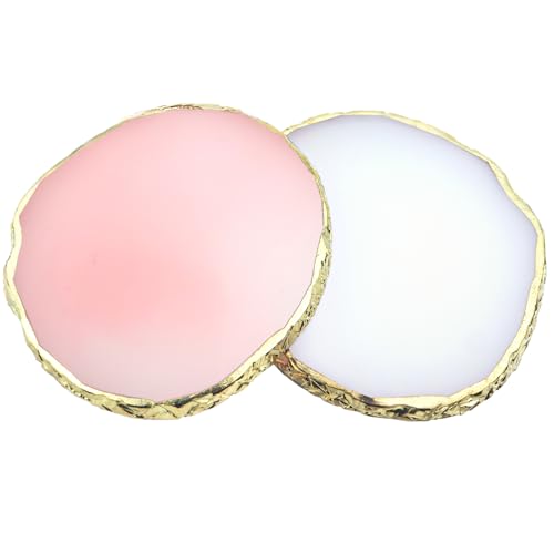 2 Pack Resin Nail Art Palette, Gold Edge Nail Polish Palette, Pink & White