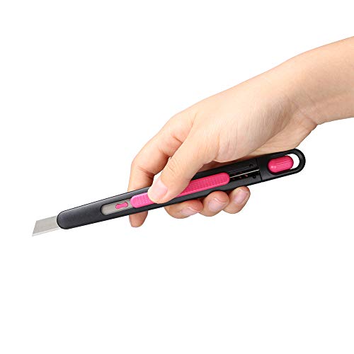 Precision Pen Knife Safety Box Cutter - Self Retractable, Slim, Adjustable blade length with Turning Knob - Perfect for Trimming, Crafts, Packages and PCB Board Work, Ideal for Cast Vinyl Company. - color: Pink