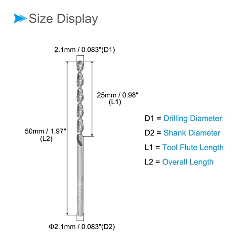 Solid Carbide Drill Bits, 2.1mm Diameter, Left Hand YG6X (C3/K10) Tungsten Carbide Straight Shank Twist Drill Bits - (Applications: for Stainless Steel Alloy), 1-Piece - size: 2.1mm