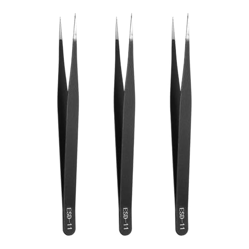 HARFINGTON 3pcs 4.92" Long ESD-11 Anti-static Straight Pointed Tip Tweezers - size: 4.92"（ESD-11)