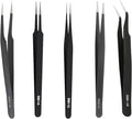 Precision Tweezers Set, 5PCS Upgraded Anti-Static Stainless Steel ESD Tweezers Kit for Electronics Repair, Soldering, Laboratory Work, Jewelry-Making, Model Building, Crafts with Storage Bag