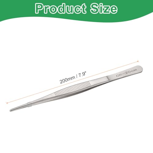 HARFINGTON Long Tweezers 7.9" Stainless Steel Multi-Purpose Tongs Silver - size: 7.9 x 0.5 x 0.07 inch