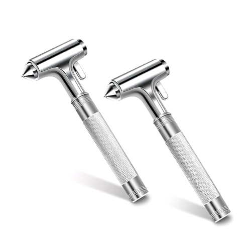 2-Pack Alloy Car Window Breaker with KM46 Tungsten Tip, 3-in-1 Glass Breaker & Seatbelt Cutter & Escape Hammer Car Emergency Rescue Tools for Tesla Model 3/Y/S/X/Cybertruck Accessories - color: Silver-2pcs