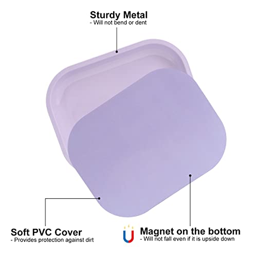 Metal Tray With Soft Magnetic Lid, Small Blank With Spill Proof Cover, Cute Purple, Perfect for Home and On-The-Go, 7" x 5.5" x 0.6" - color: Purple