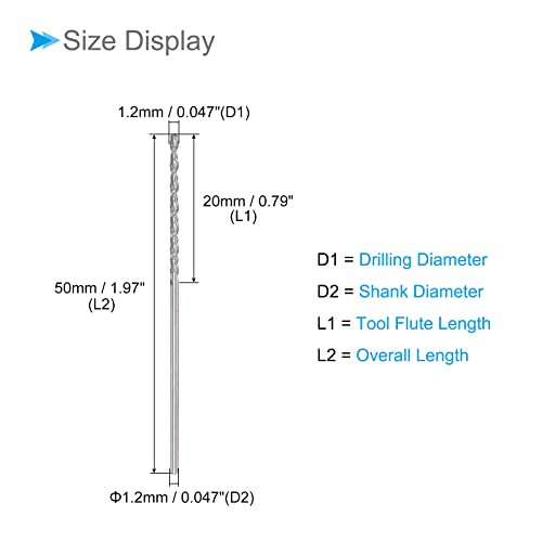 Solid Carbide Drill Bits, 1.2mm Diameter, Left Hand YG6X (C3/K10) Tungsten Carbide Straight Shank Twist Drill Bits - (Applications: for Stainless Steel Alloy), 1-Piece - size: 1.2mm
