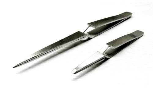 Set of 2 Tweezers Cross Lock Blunt Tips Self Locking Reverse Action Soldering By JTS