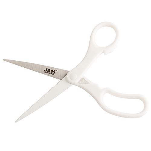 JAM PAPER Multi-Purpose Precision Scissors - 8 Inch - White - Ergonomic Handle & Stainless Steel Blades - Sold Individually - color: White, size: Standard (8 Inch)