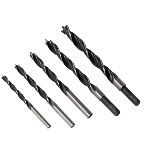 BOSCH BP14616 5-Piece Brad Point Drill Bit Set for Wood | Featuring 1/4", 5/16", 3/8", 7/16", & 1/2" Sizes for Precision Woodworking, Cabinetry, and Doweling