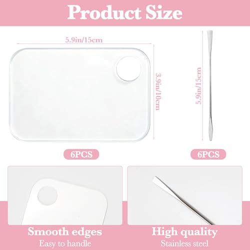 6Pcs Acrylic Makeup Mixing Palette, Makeup Tray with 6 Metal Spatula Tool Set, Clear Foundation Mixing Palette for Beauty Cosmetic Color Liquid Artist Pigment Blending