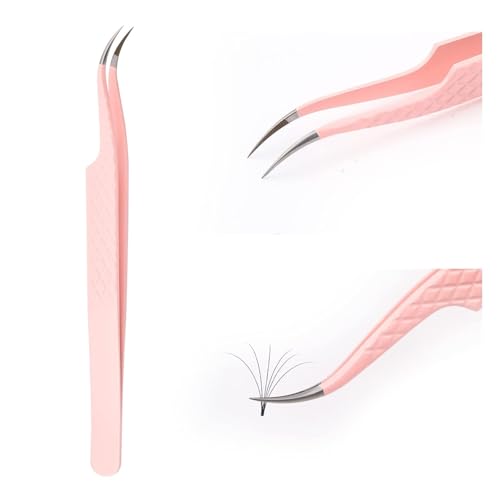 Eyelash Extension Tweezers FADLASH Volume Lash Tweezers Precision Curved Tip Lash Extension Tweezers Isolation & Volume Techniques Professional Application Tools - size: Fiber Tip J Curved Pointed Tweezers