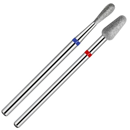 Diamond Nail Drill Bits Set, 2PCS Inverted Pear Bit & Peanut Bit, 3/32'' Professional Cuticle Cleaner for Dead Skin Removal, Cuticle Prep & Nail Art Tools