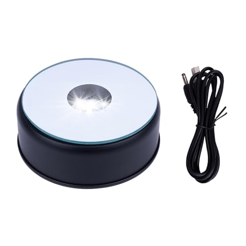 Black 5 LED Display Base for Crystals Glass Art,White Light Rotating Crystal Display Base Stand,Cup Display Stand Turner for Tumbler Cups