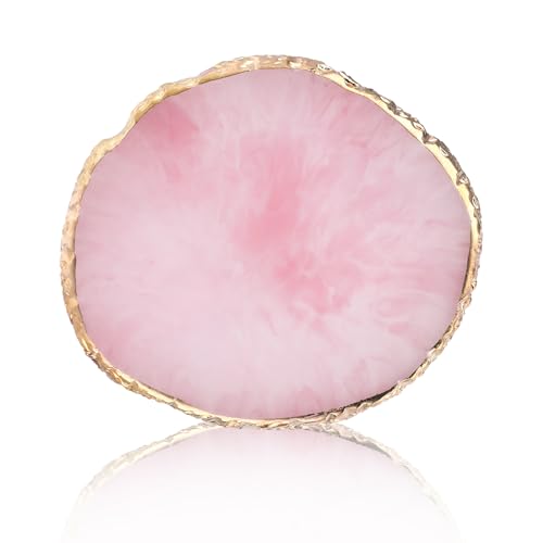 Ouligay Resin Nail Art Palette Makeup Mixing Palette Gold Edge Nail Art Tool Gel Design Nail Art Makeup Mixing Tray DIY (Pink) - color: Pink