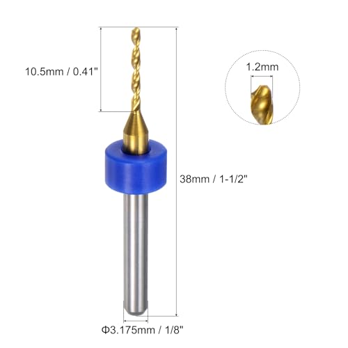 uxcell 10pcs PCB Drill Bits 1/8" Shank 1.2mm Titanium Coated Carbide Micro Twist Mini Drill Bits Set Rotary Drilling Tool for Print Circuit Board Jewelry CNC Engraving - size: 1.2mm