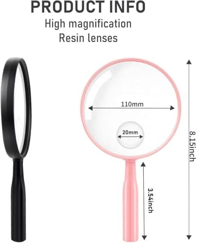 Lakei 10X Handheld Reading Magnifier Glass, Non-Slip Handle,110mm(Black) - color: Black, size: 110mm