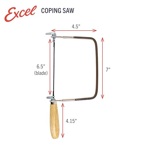 Excel Blades 8-Piece Coping Saw Set – Includes 4 Blades, 4-Way Hand File & Sanding Stick – Precision U-Frame Handsaw Kit for Wood, Plastic, Metal, and Rubber Cutting
