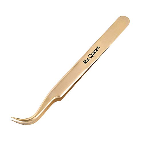 Ms.Queen Eyelash Extension Tweezers-Precision Tweezers for 2D-6D Volume&Individual False Lashes Extensions-Golden-Curved Tweezers - style: Curved Tweezers