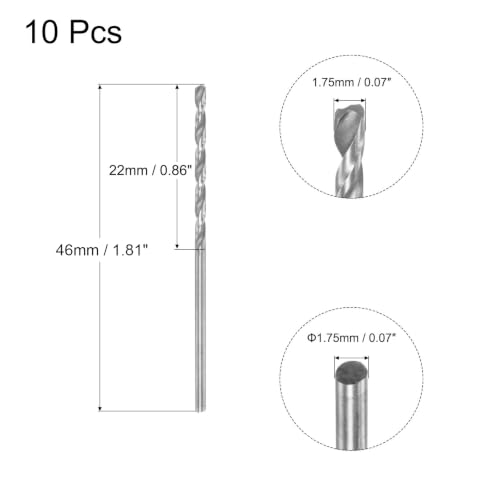 uxcell 10Pcs 1.75mm HSS(High Speed Steel) W6542 Micro Drill Bits - size: 1.75x52mm