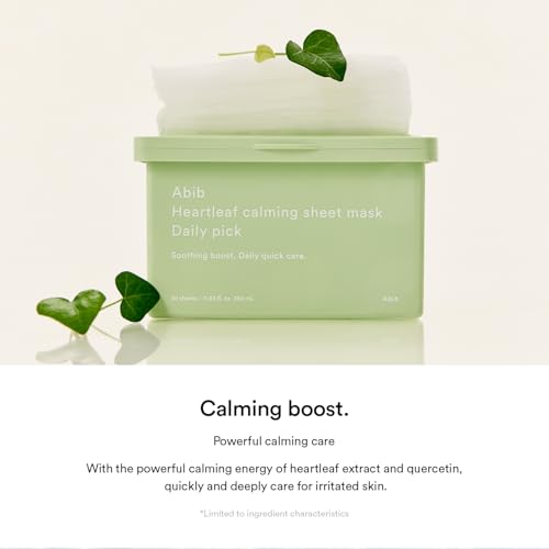 Abib Heartleaf Sheet Mask Daily Pick, 30 Sheets, Korean Skincare Soothing Face Mask - color: Heartleaf