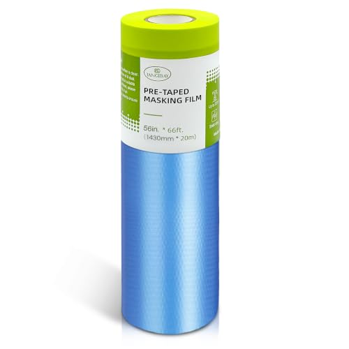 Tangibay Pre-Taped Masking Film for Painting, 56" x 66', 1 Roll - size: 1 Roll: 56"x66'