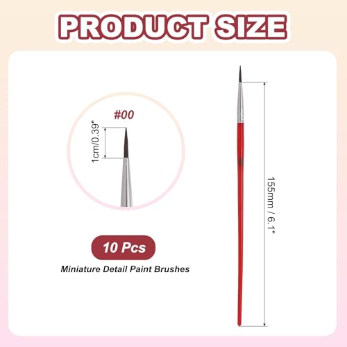 MECCANIXITY 10Pcs Fine Pointed Miniature Paint Brushes(Red #00) - color: Red, size: #00